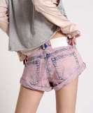 Fashion Print Washed Denim Shorts GSMF-9123#