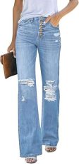 Fashion Loose Holes Mirco Flare Jeans GSMF-ZT3115#