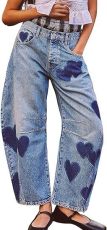Print Loose Wide Leg Waished Jeans GSMF-318