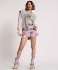 Fashion Print Washed Denim Shorts GSMF-9123#