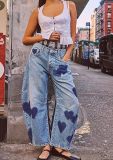 Print Loose Wide Leg Waished Jeans GSMF-318