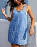 Sleeveless Loose Denim MIni Dress GSMF-14463#