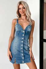Sexy Sling Single-breasted Denim Mini Dress GSMF-ZC13640#