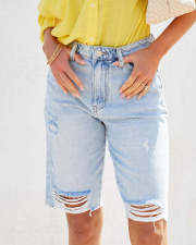 Fashion Holes Washed Denim Shorts GSMF-Z2111#