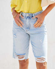 Fashion Holes Washed Denim Shorts GSMF-Z2111#