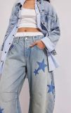 Print Loose Wide Leg Waished Jeans GSMF-318