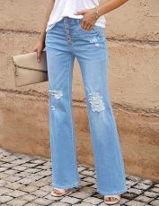 Fashion Loose Holes Mirco Flare Jeans GSMF-ZT3115#