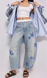 Print Loose Wide Leg Waished Jeans GSMF-318