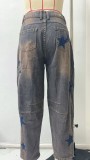 Print Loose Wide Leg Waished Jeans GSMF-318