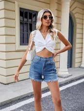 Fashion Washed Raw Edges Denim Shorts GSMF-9115#