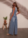 V Neck Sleeveless Denim Jumpsuit GSMF-ZC18604