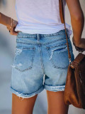 Washed Holes Straight Denim Shorts GSMF-ZZP202509