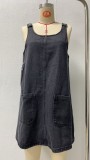 Sleeveless Loose Denim MIni Dress GSMF-14463#