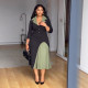 Plus Size Pleated Patchwork Contrast Color Midi Dress NY-3771