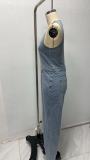 V Neck Sleeveless Denim Jumpsuit GSMF-ZC18604