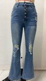 Fashion Loose Holes Mirco Flare Jeans GSMF-ZT3115#