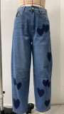 Print Loose Wide Leg Waished Jeans GSMF-318