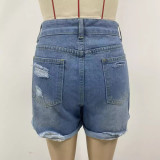 Washed Holes Straight Denim Shorts GSMF-ZZP202509