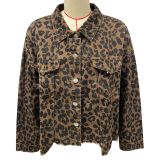 Leopard Print Long Sleeve Denim Coats GSMF-ZZP89263