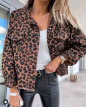 Leopard Print Long Sleeve Denim Coats GSMF-ZZP89263
