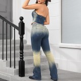 Fashion Sleeveless Denim Vest Two Piece Pants Set GSMF-9118#