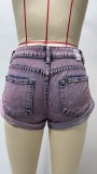 Fashion Print Washed Denim Shorts GSMF-9123#