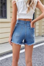 Fashion Washed Raw Edges Denim Shorts GSMF-9115#
