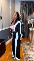 Contrast Color Long Sleeve Casual Pants Suit QXLB-10161