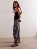 Print Loose Wide Leg Waished Jeans GSMF-318