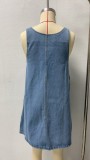 Sleeveless Loose Denim MIni Dress GSMF-14463#