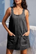 Sleeveless Loose Denim MIni Dress GSMF-14463#