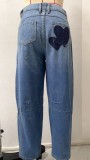 Print Loose Wide Leg Waished Jeans GSMF-318
