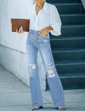 Fashion Loose Holes Mirco Flare Jeans GSMF-ZT3115#