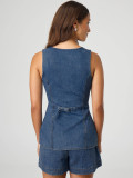 Denim Sleeveless Vest Two Piece Shorts Set GSMF-ZC13368