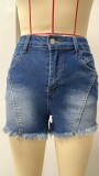 Fashion Washed Raw Edges Denim Shorts GSMF-9115#