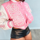 Letter Print Long Sleeve Contrast Color Coat YNSF-8002