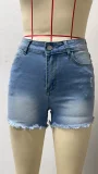 Solid Color Washed Denim Shorts GSMF-GS8002#