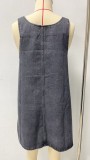 Sleeveless Loose Denim MIni Dress GSMF-14463#