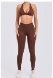 Solid Color Sport Halterneck Bra Pants Suit GQSA-10317/43202