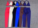 Solid Color Sport Halterneck Bra Pants Suit GQSA-10317/43202