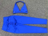 Solid Color Sport Halterneck Bra Pants Suit GQSA-10317/43202