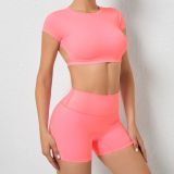 Soilid Color Backless Sport Two Piece Shorts Set GQSA-71200/13776