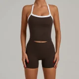 Halterneck Backless Tight Sport Two Piece Shorts Set GQSA-1211/1340