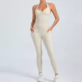 Solid Color Halterneck Backless Sport Jumpsuit GQSA-520166