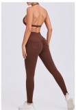 Solid Color Sport Halterneck Bra Pants Suit GQSA-10317/43202