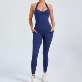Solid Color Halterneck Backless Sport Jumpsuit GQSA-520166