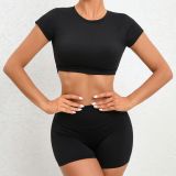 Soilid Color Backless Sport Two Piece Shorts Set GQSA-71200/13776