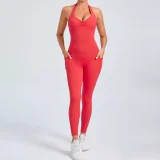 Solid Color Halterneck Backless Sport Jumpsuit GQSA-520166