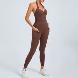 Solid Color Halterneck Backless Sport Jumpsuit GQSA-520166