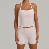 Halterneck Backless Tight Sport Two Piece Shorts Set GQSA-1211/1340